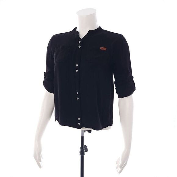 7 For All Mankind Solid Black Long Sleeve Snap Rayon Shirt Girls Size Large - Picture 1 of 9